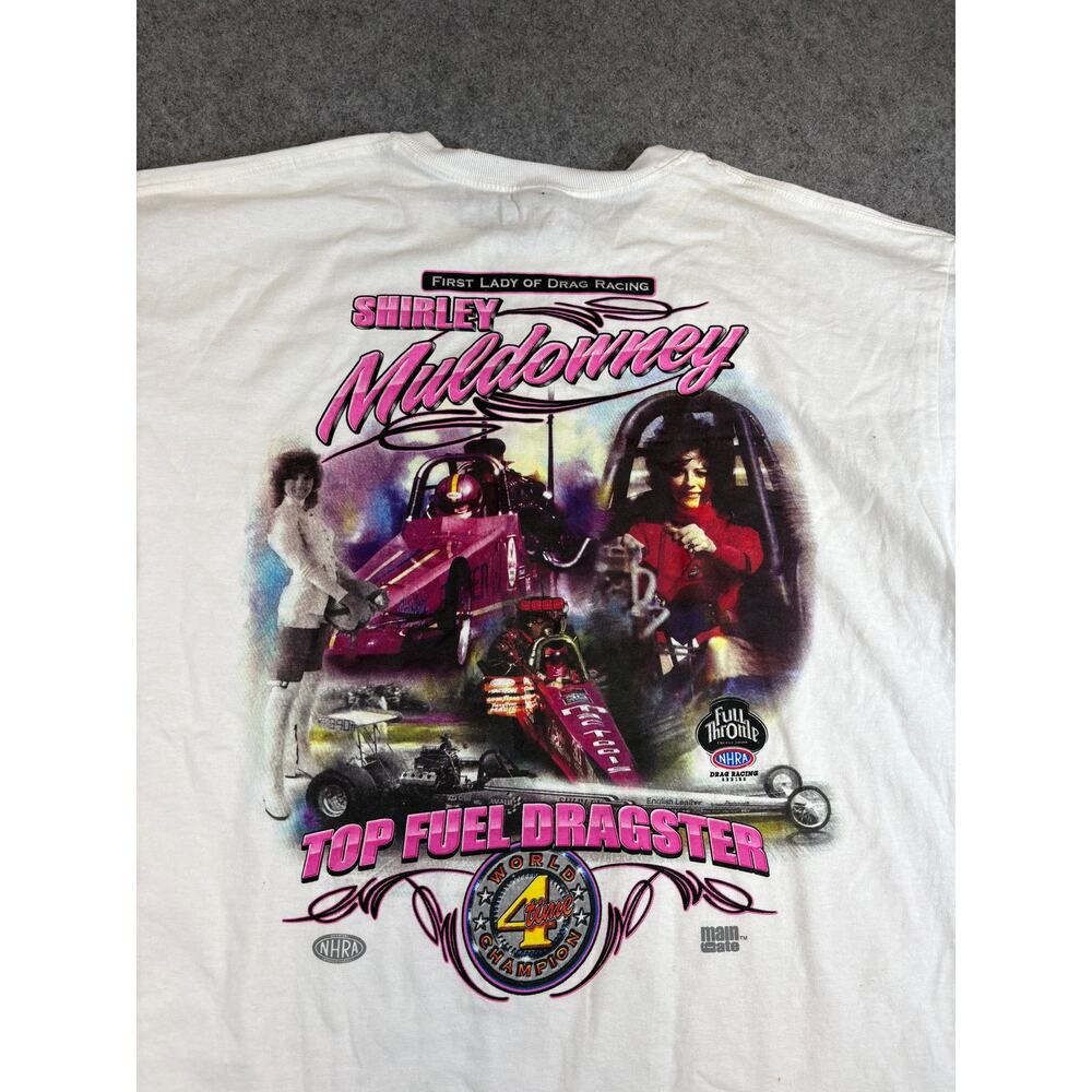 Shirley Muldowney Shirt Mens White NHRA Drag Racing Top Fuel Dragster Tee XL NWT - Picture 4 of 6